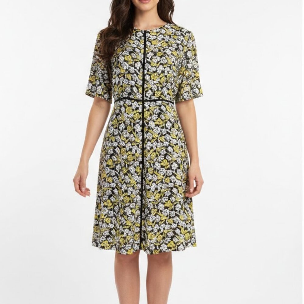 Banana Republic Women's Floral Print Fit & Flare Zipper Back Dress Work Office 4